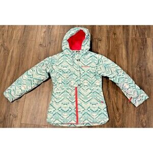 COLUMBIA Omni-Tech Girls S Hooded Jacket Coat Multicolor Geometric Print